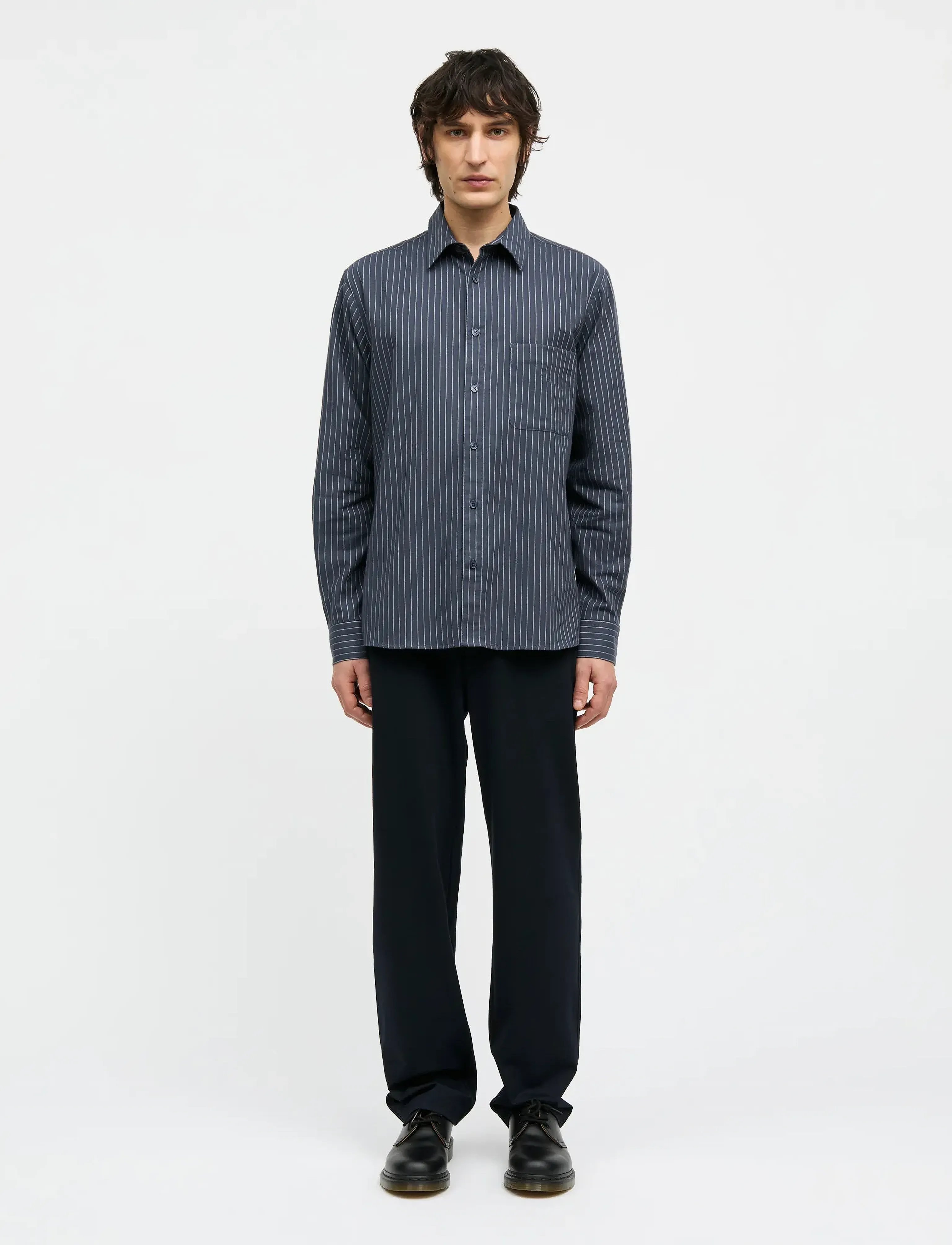 Mads Nørgaard - Cotton Flannel Stripe Sune Shirt - flanell-hemden - parisian night stripe - 0