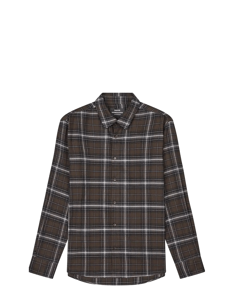 Mads Nørgaard - Cotton Flannel Check Sune Shirt - flaneļa krekli - demitasse check - 1