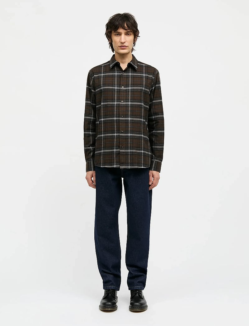 Mads Nørgaard - Cotton Flannel Check Sune Shirt - flaneļa krekli - demitasse check - 0