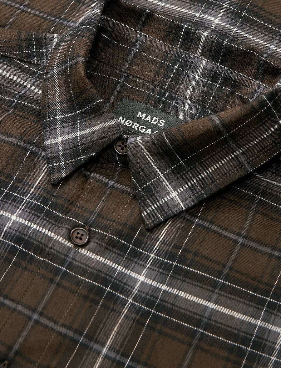 Mads Nørgaard - Cotton Flannel Check Sune Shirt - flaneļa krekli - demitasse check - 3