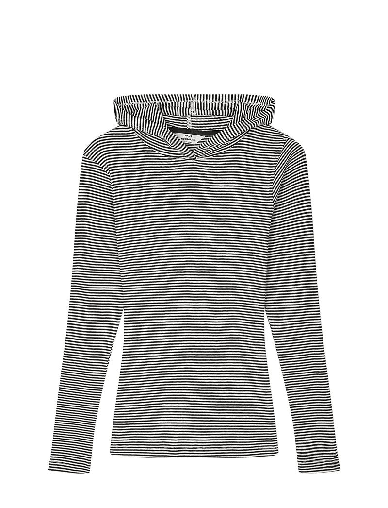 Mads Nørgaard - 2x2 Cotton Stripe Tilla Hood - kapuzenpullover - black/vanilla ice - 1