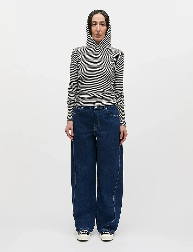 Mads Nørgaard - 2x2 Cotton Stripe Tilla Hood - kapuzenpullover - black/vanilla ice - 0