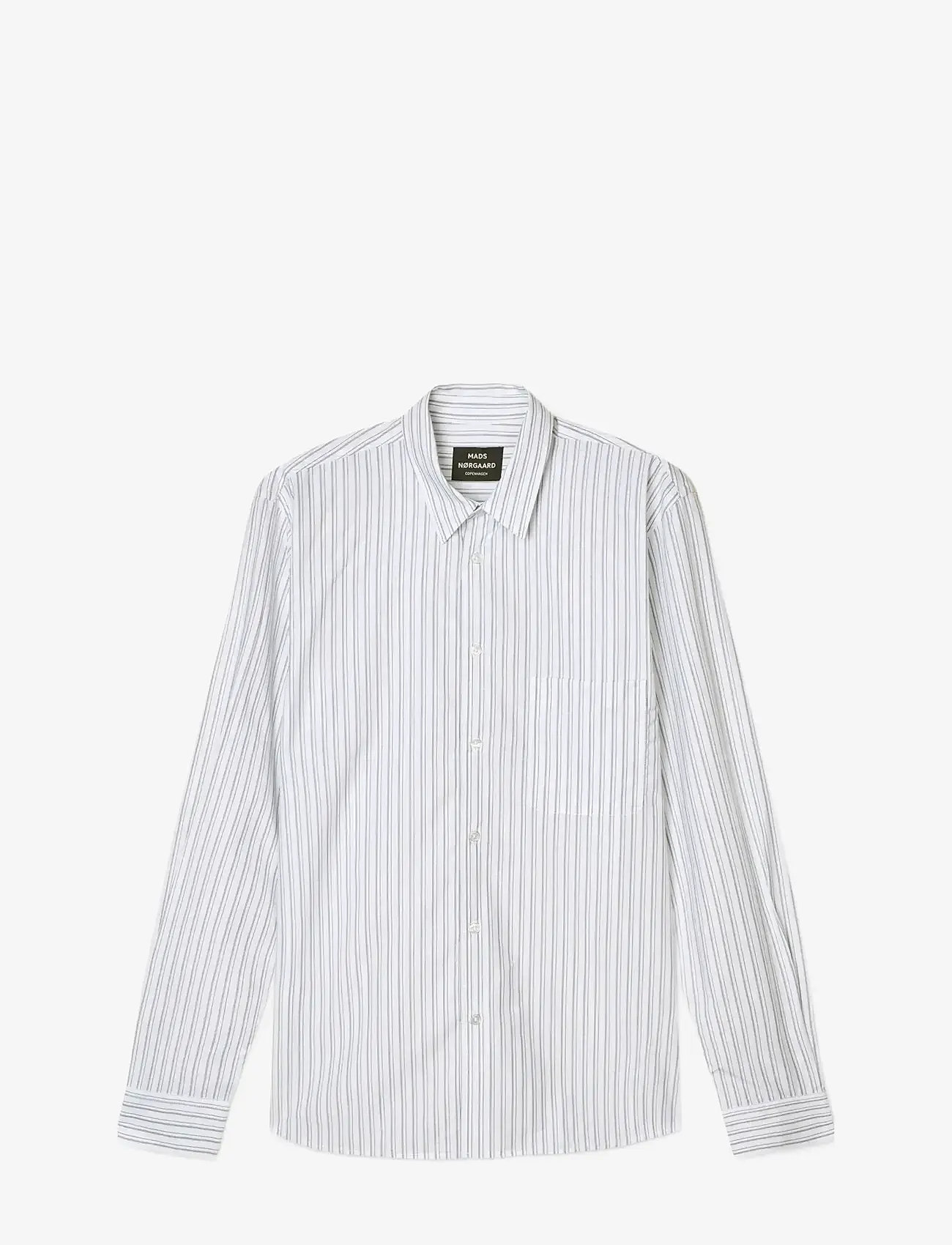Mads Nørgaard - Prime Cotton Poplin Sune Shirt - randiga skjortor - white/asphalt stripe - 1