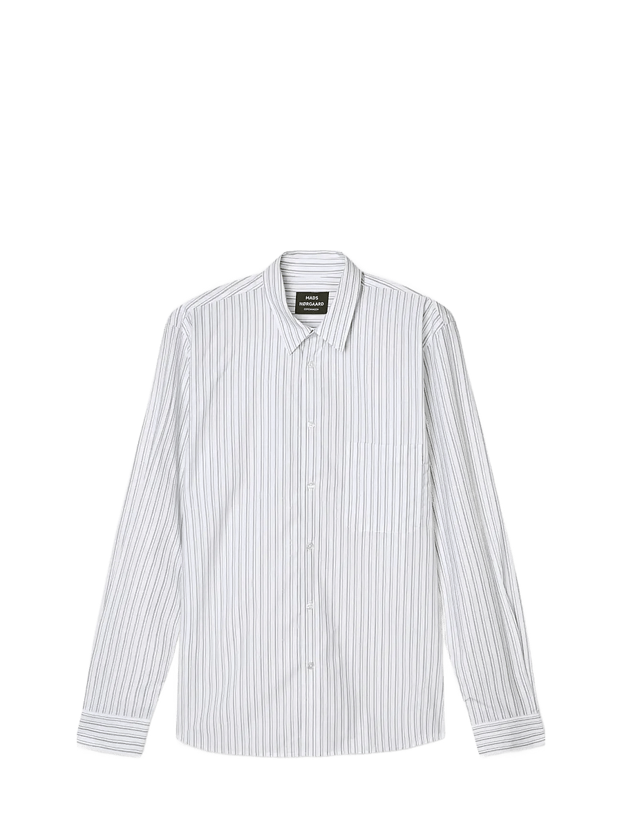 Mads Nørgaard - Prime Cotton Poplin Sune Shirt - svītraini krekli - white/asphalt stripe - 1