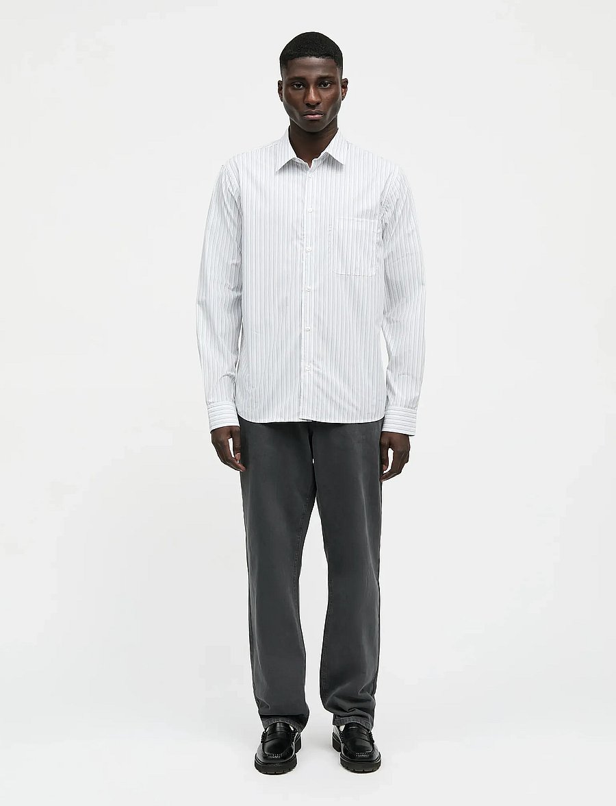 Mads Nørgaard - Prime Cotton Poplin Sune Shirt - svītraini krekli - white/asphalt stripe - 0