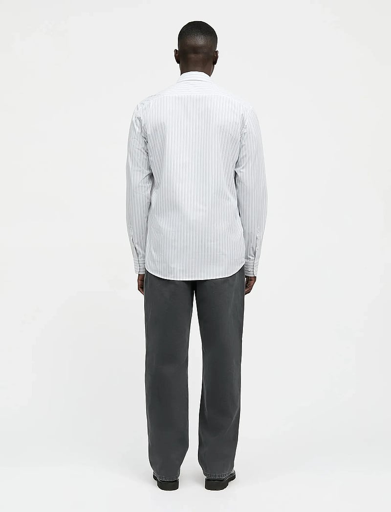 Mads Nørgaard - Prime Cotton Poplin Sune Shirt - triibulised särgid - white/asphalt stripe - 2