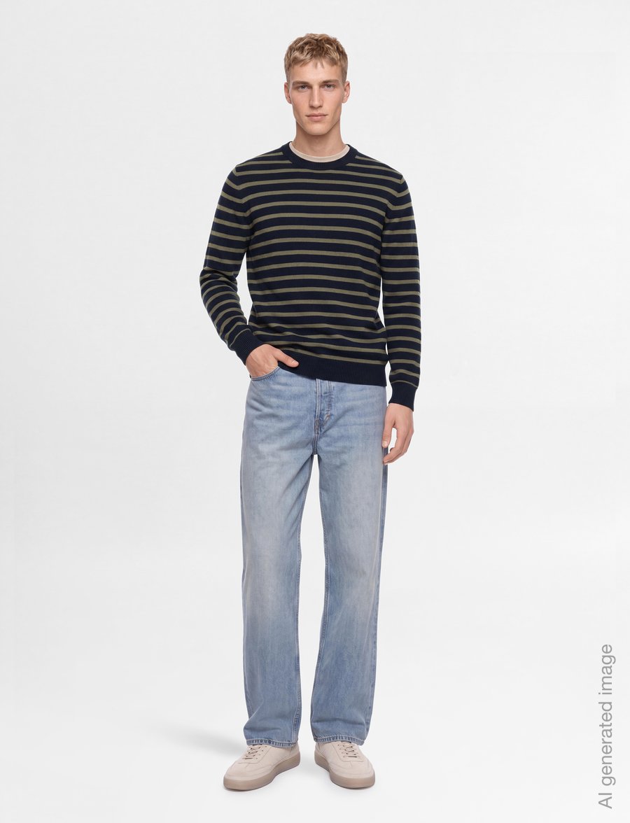Mads Nørgaard - Super Wool Karsten Stripe Knit - rundhals - sky captain/overland trek - 0