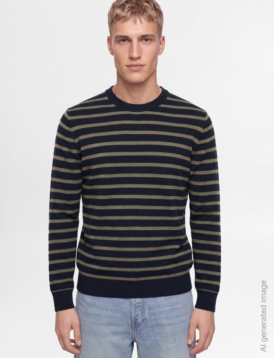 Mads Nørgaard - Super Wool Karsten Stripe Knit - rundhals - sky captain/overland trek - 3