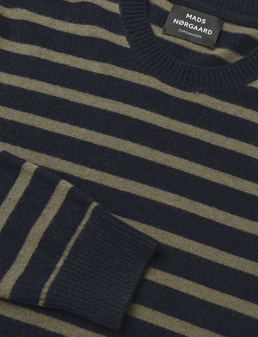 Mads Nørgaard - Super Wool Karsten Stripe Knit - Ümara kaelusega - sky captain/overland trek - 2