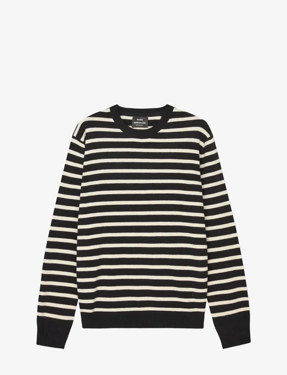 Mads Nørgaard - Super Wool Karsten Stripe Knit - rund hals - black/rainy day - 0