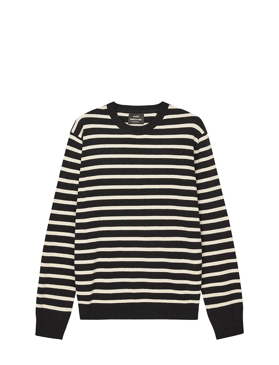 Mads Nørgaard - Super Wool Karsten Stripe Knit - rundhals - black/rainy day - 0