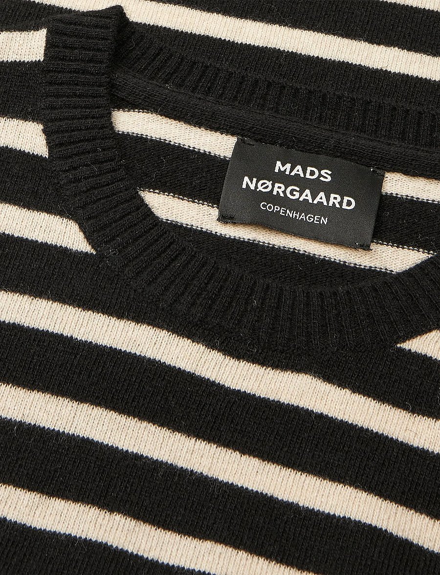 Mads Nørgaard - Super Wool Karsten Stripe Knit - rundhals - black/rainy day - 1