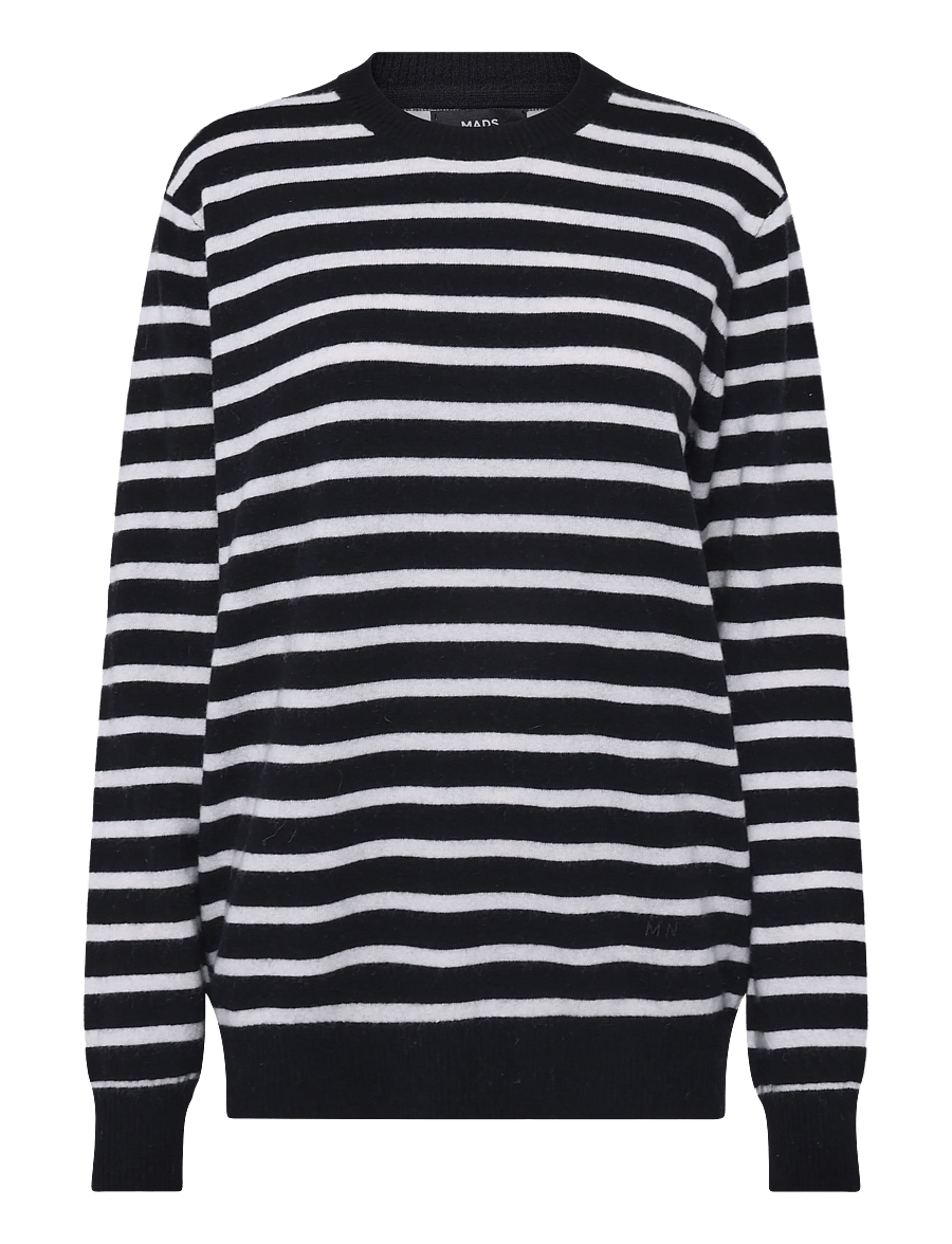 Mads Nørgaard - Super Wool Karsten Stripe Knit - Ümara kaelusega - black/vanilla ice - 0