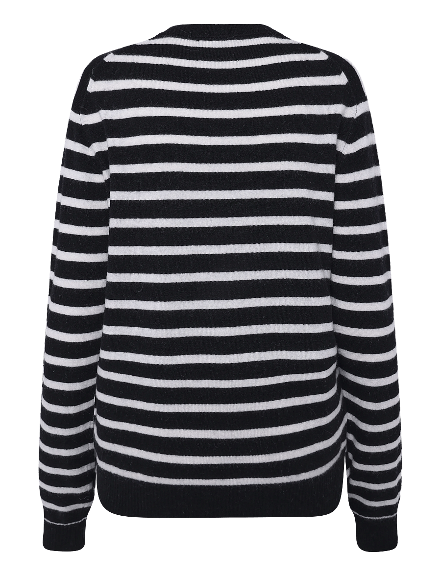 Mads Nørgaard - Super Wool Karsten Stripe Knit - Ümara kaelusega - black/vanilla ice - 1