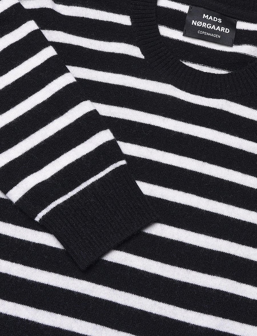Mads Nørgaard - Super Wool Karsten Stripe Knit - Ümara kaelusega - black/vanilla ice - 2