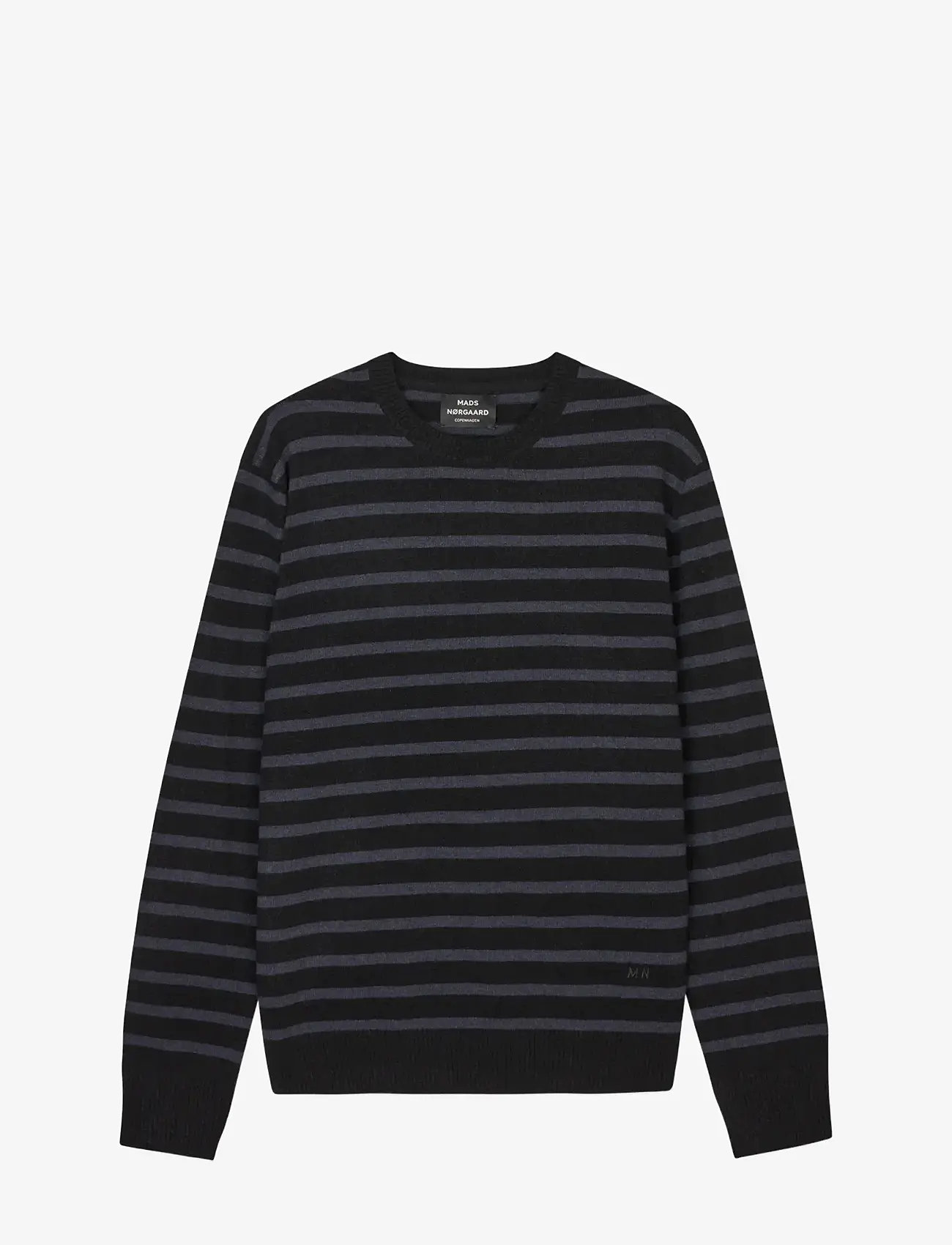 Mads Nørgaard - Super Wool Karsten Stripe Knit - rundhals - parisian night/black - 1