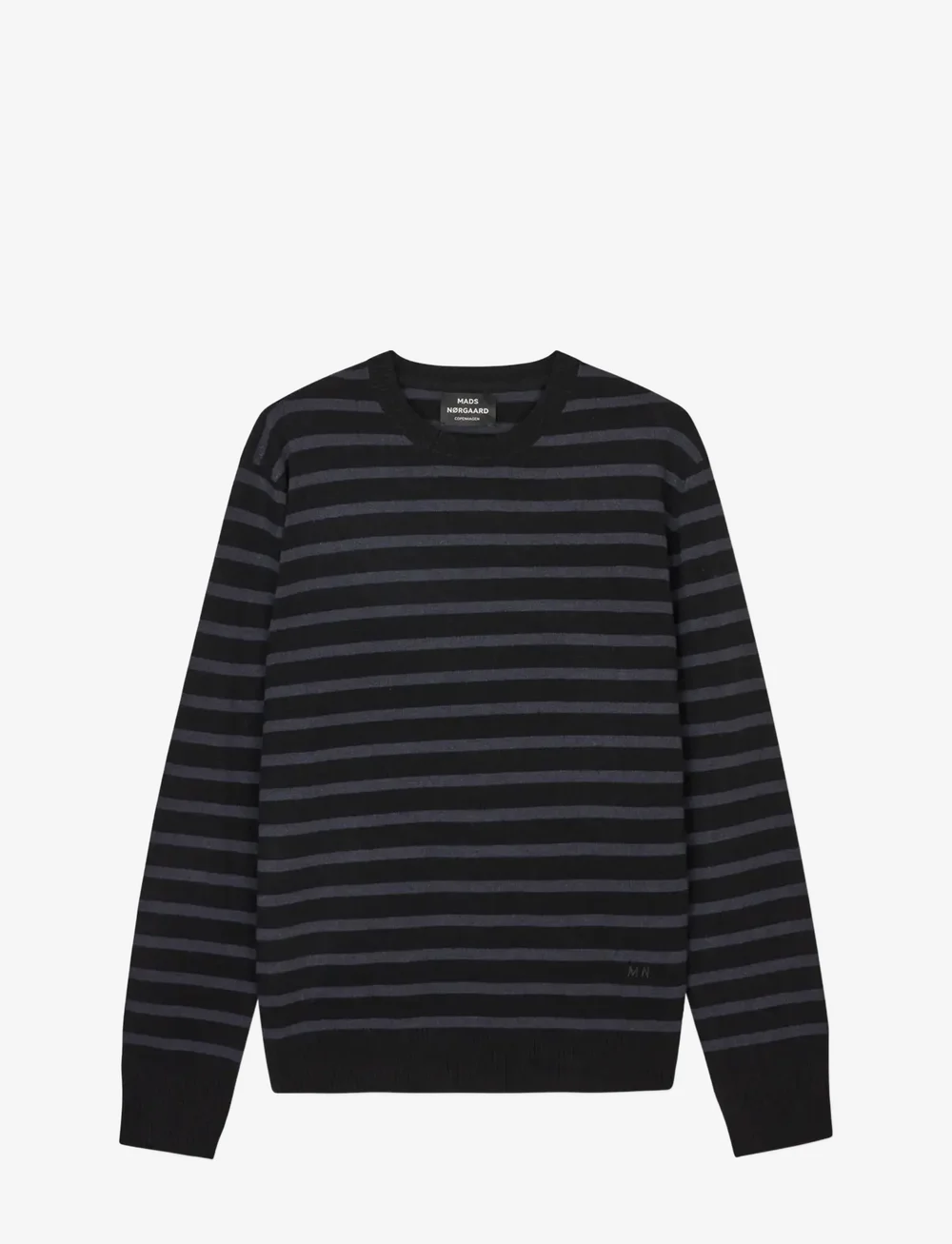 Mads Nørgaard - Super Wool Karsten Stripe Knit - rund hals - parisian night/black - 1