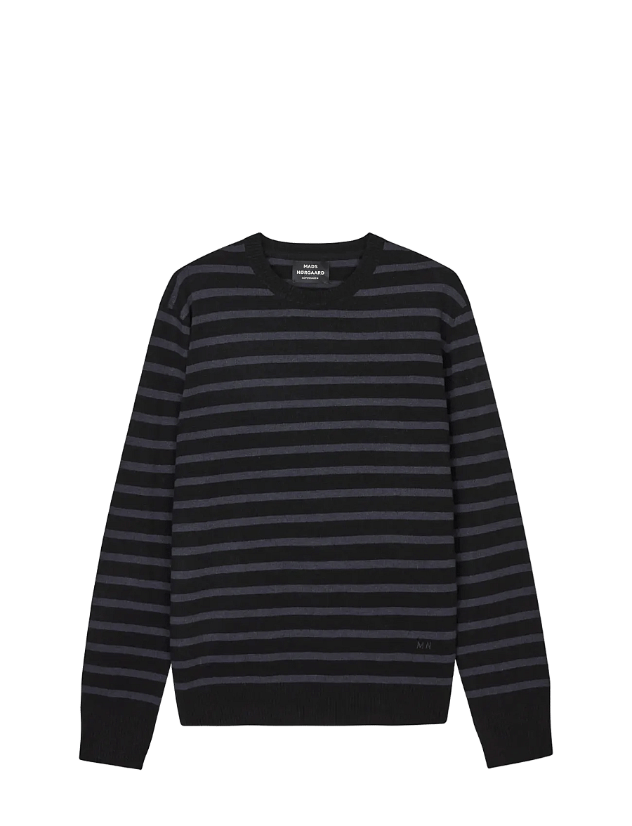 Mads Nørgaard - Super Wool Karsten Stripe Knit - rundhals - parisian night/black - 1