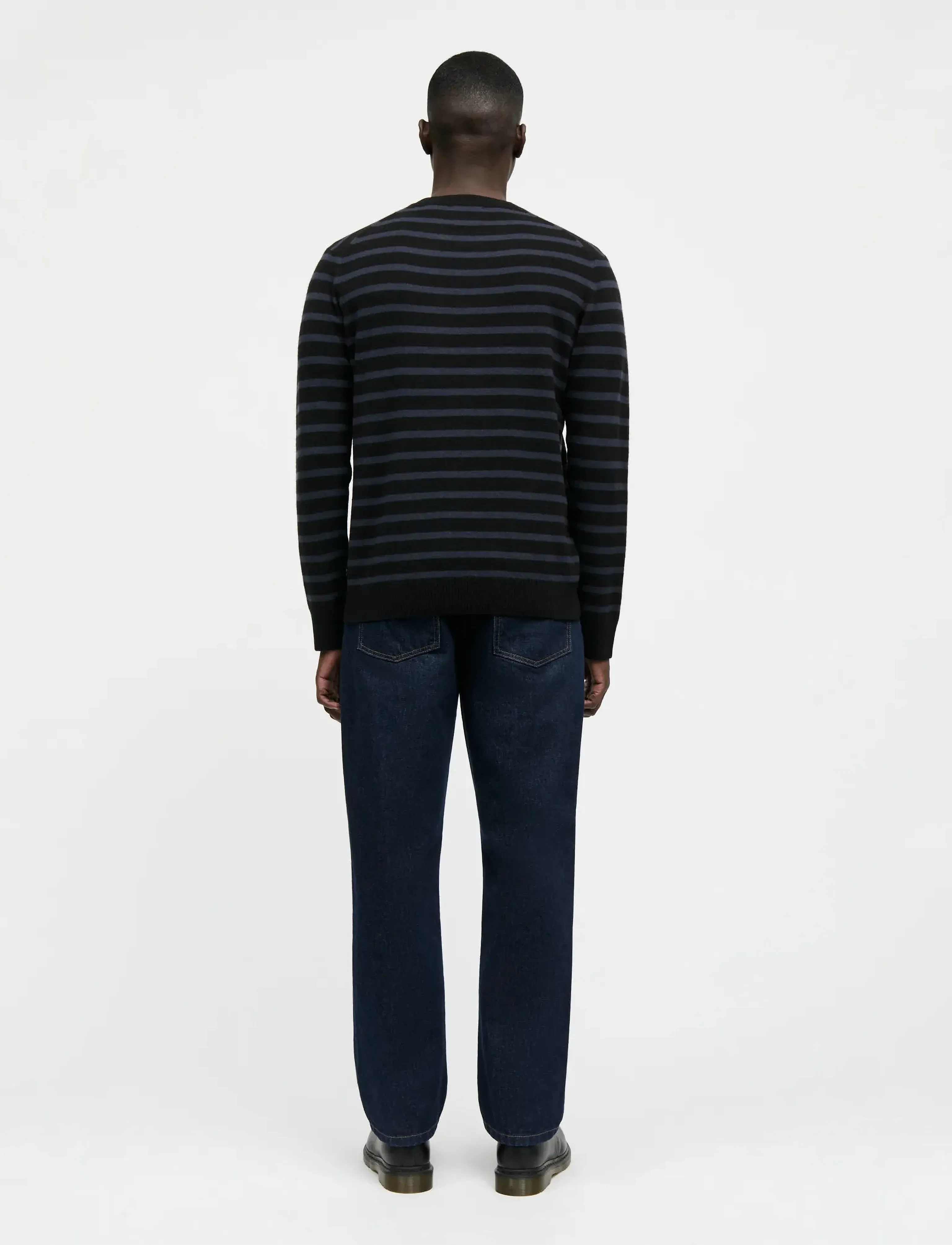 Mads Nørgaard - Super Wool Karsten Stripe Knit - rundhalsad - parisian night/black - 2