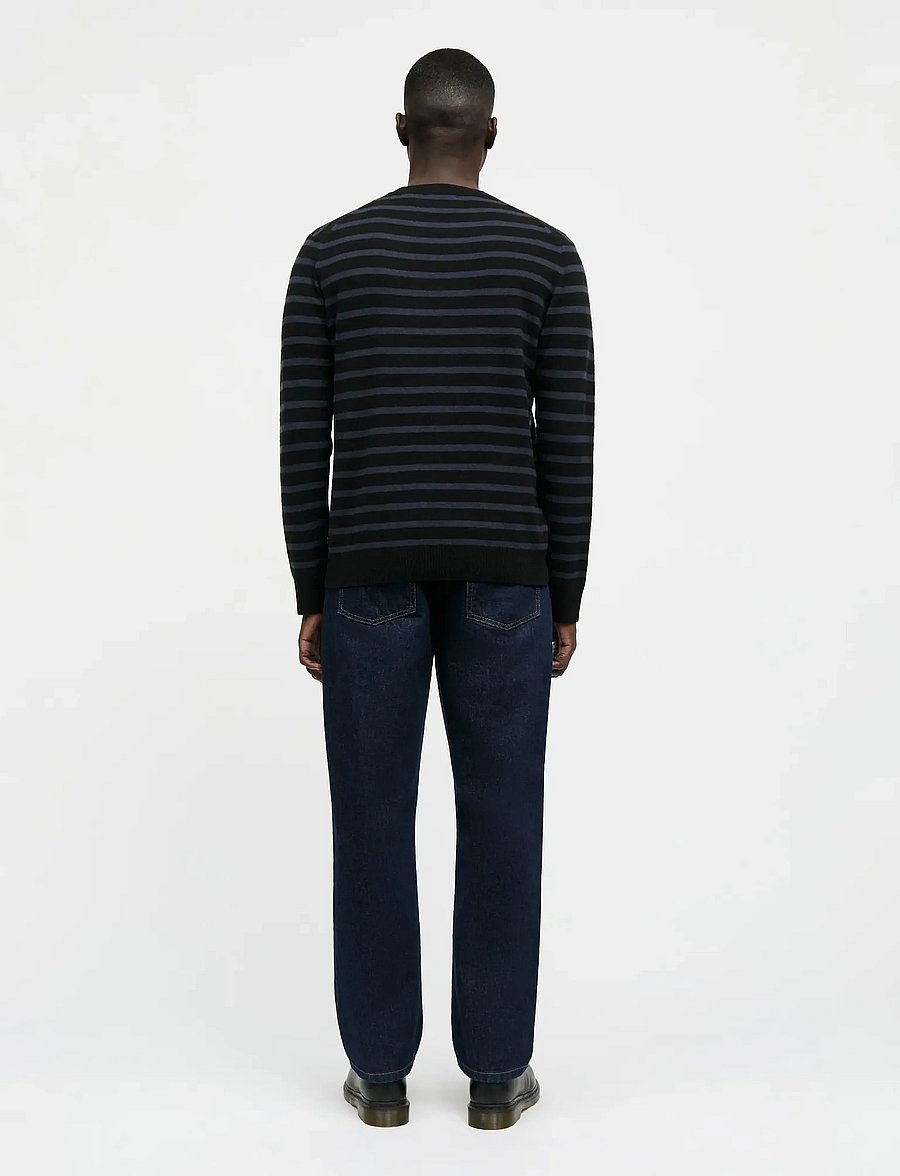 Mads Nørgaard - Super Wool Karsten Stripe Knit - rundhals - parisian night/black - 2