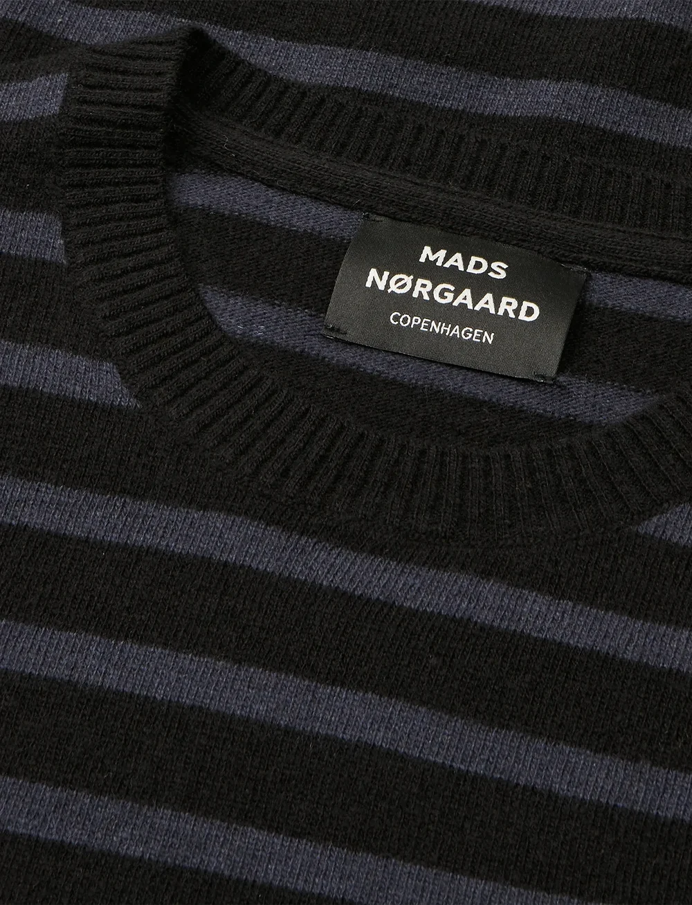 Mads Nørgaard - Super Wool Karsten Stripe Knit - rund hals - parisian night/black - 3