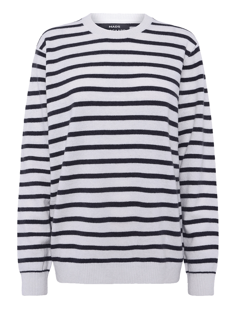 Mads Nørgaard - Super Wool Karsten Stripe Knit - round necks - vanilla ice/asphalt - 0
