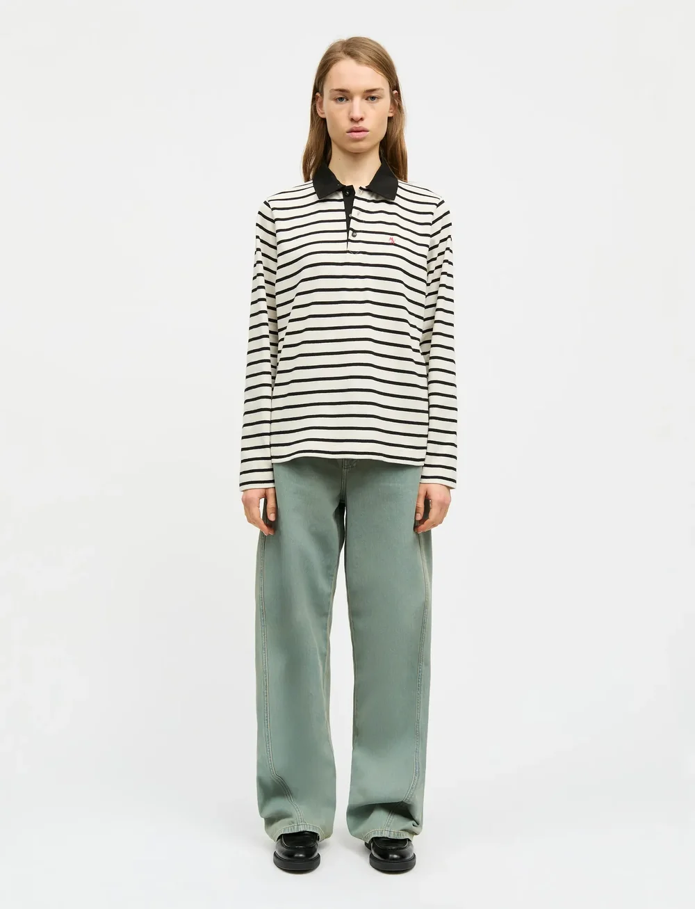 Mads Nørgaard - Pablo Jessie Polo Tee LS - poloer - vanilla ice/black - 0