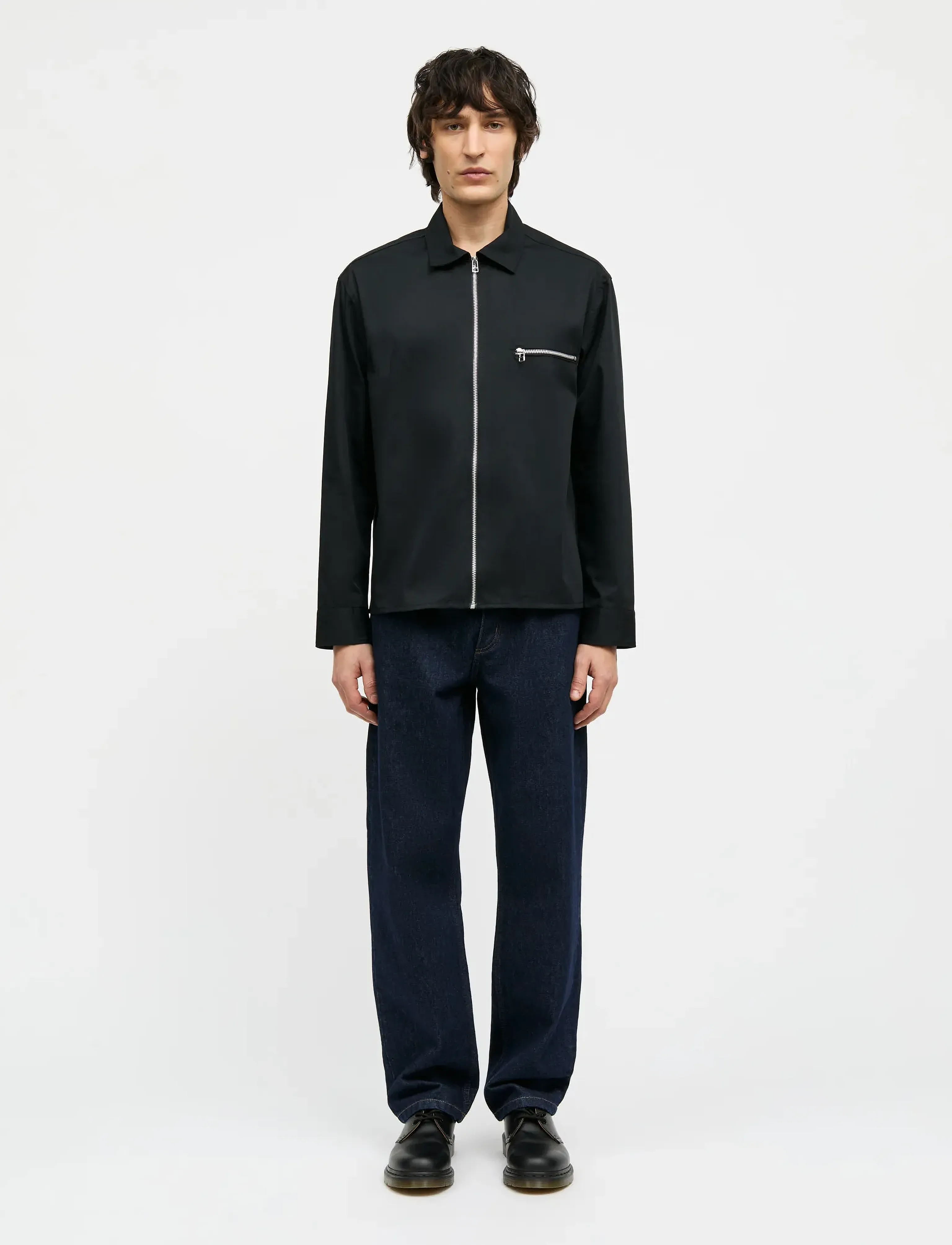 Mads Nørgaard Narrow Twill Dexter Zip Shirt, XS, Black, Overdele > Overtrøjer, Herre