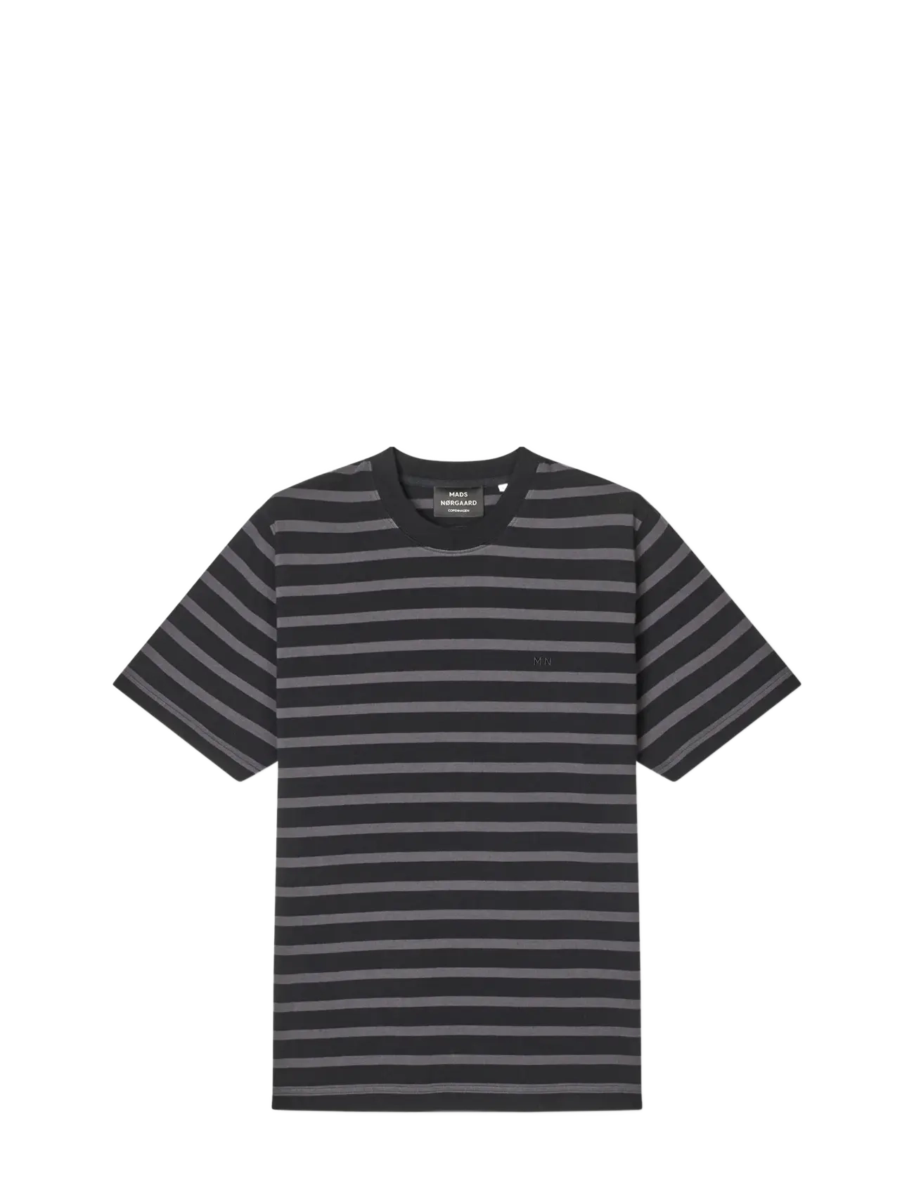 Mads Nørgaard Cotton Jersey Stripe Frode Tee - Tøj - ASPHALT/BLACK / black
