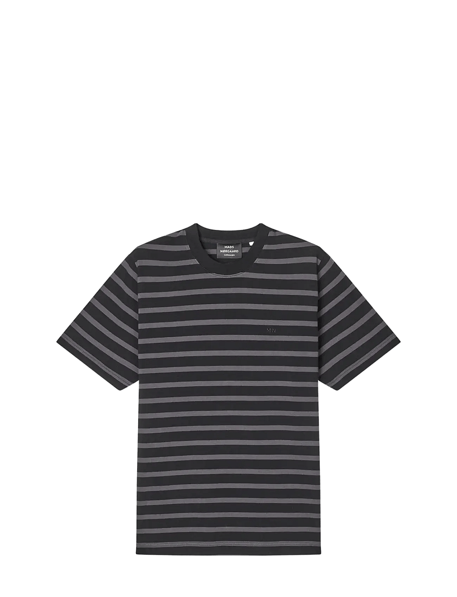 Mads Nørgaard - Cotton Jersey Stripe Frode Tee - kurzärmelige t-shirts - asphalt/black - 1