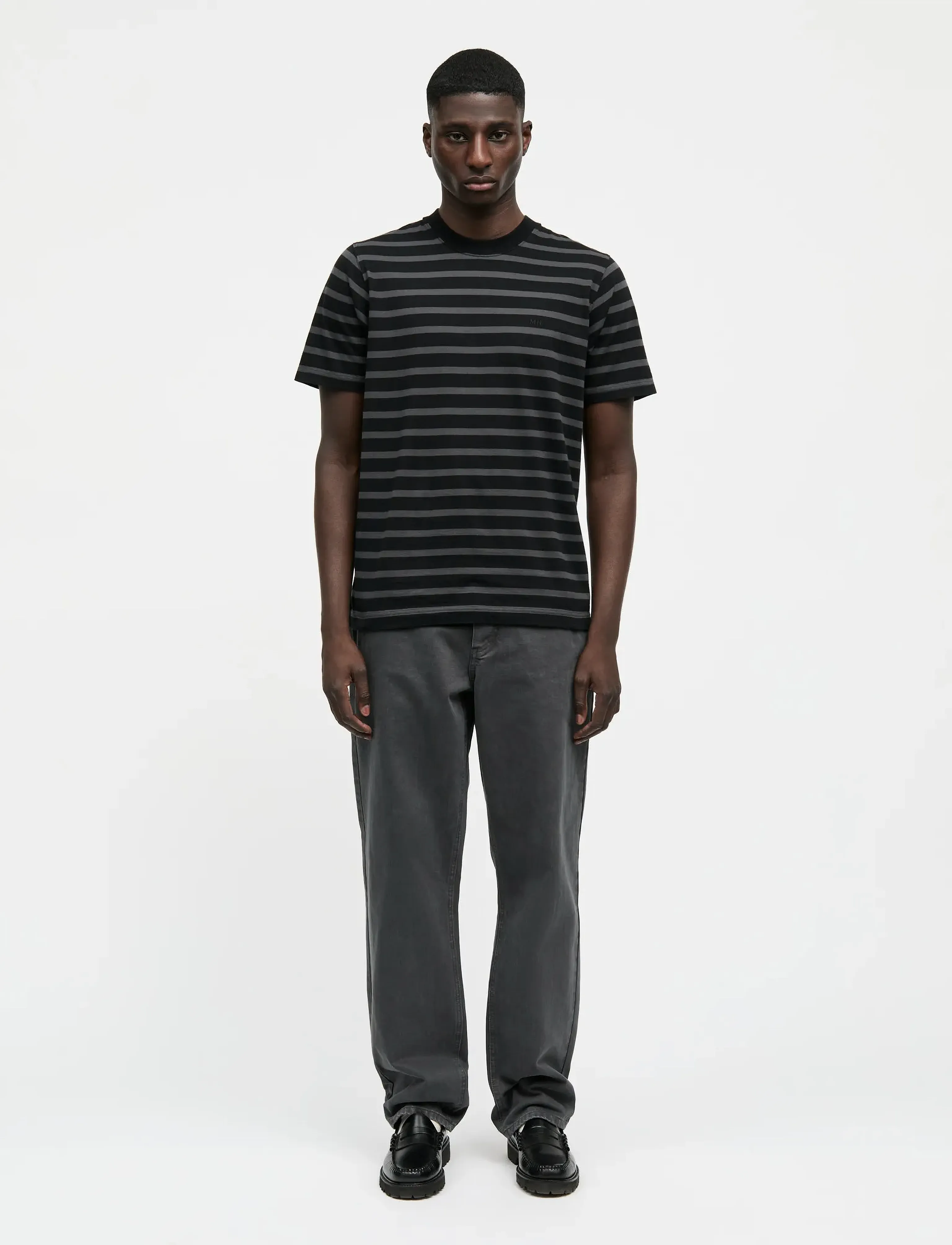 Mads Nørgaard Cotton Jersey Stripe Frode Tee - T-särgid - ASPHALT/BLACK / black