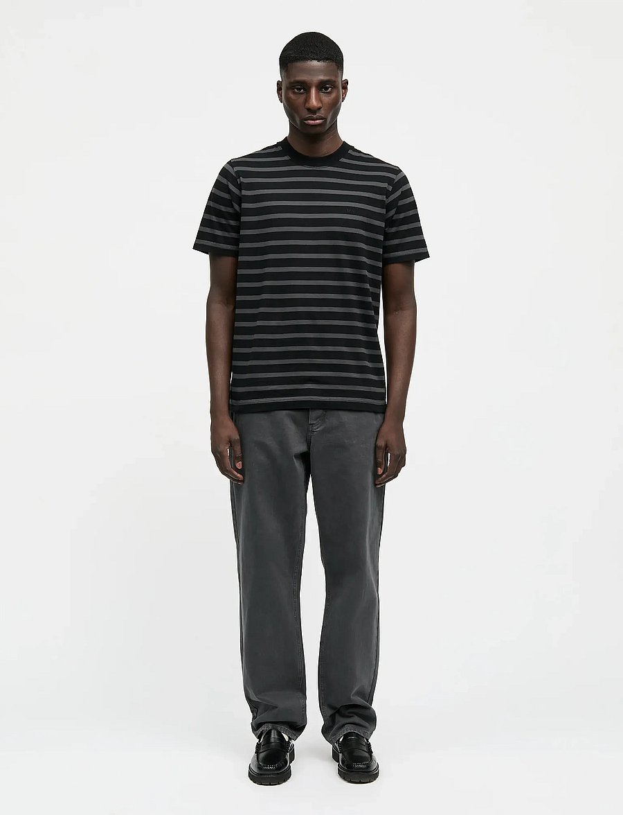 Mads Nørgaard - Cotton Jersey Stripe Frode Tee - kurzärmelige t-shirts - asphalt/black - 0