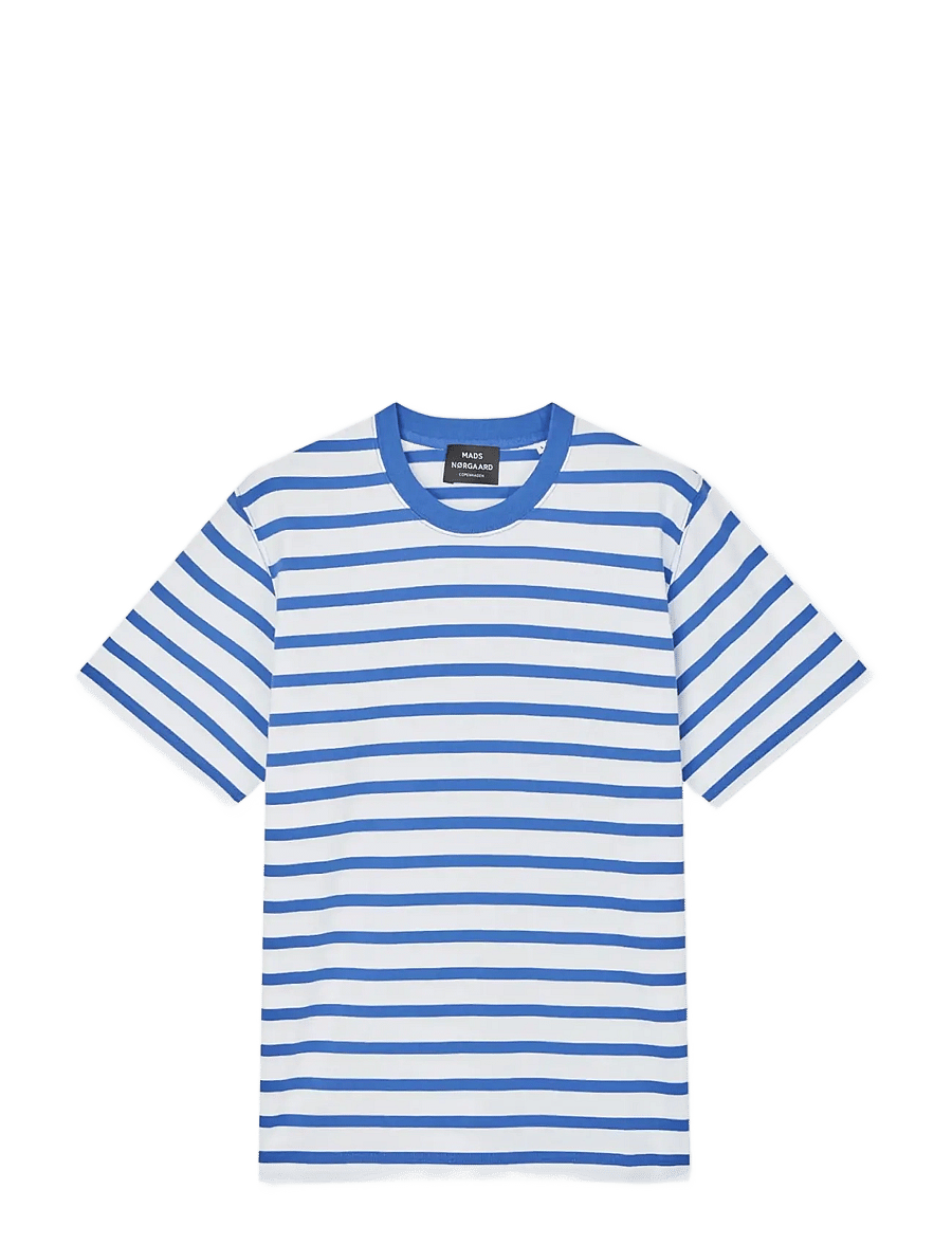 Mads Nørgaard - Cotton Jersey Stripe Frode Tee - kortærmede t-shirts - bright cobalt/white - 1