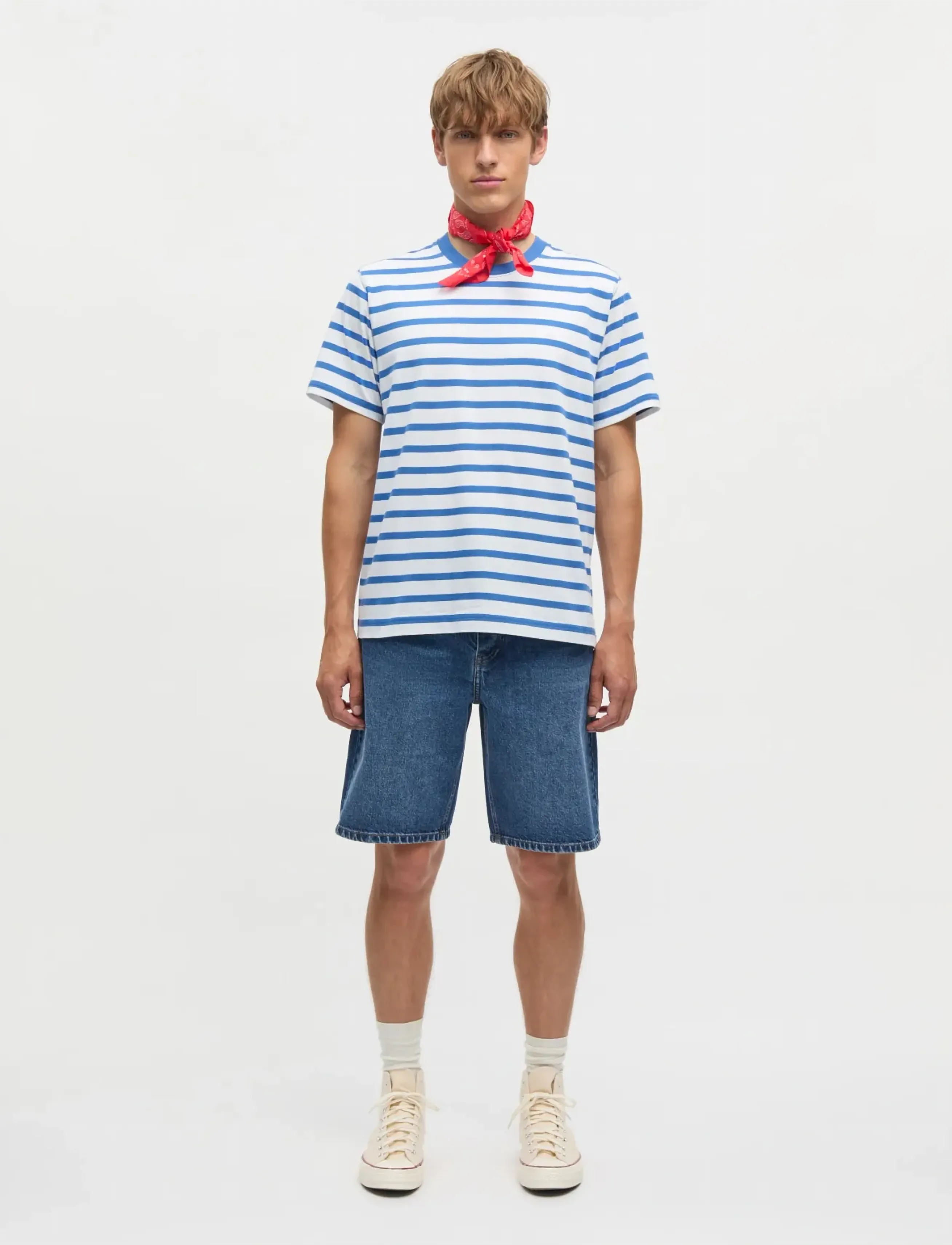 Mads Nørgaard Cotton Jersey Stripe Frode Tee - Skandinavisk - BRIGHT COBALT/WHITE / blue