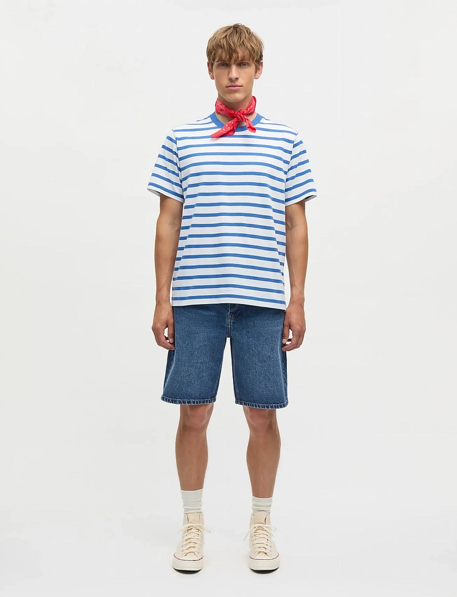 Mads Nørgaard - Cotton Jersey Stripe Frode Tee - kortærmede t-shirts - bright cobalt/white - 0