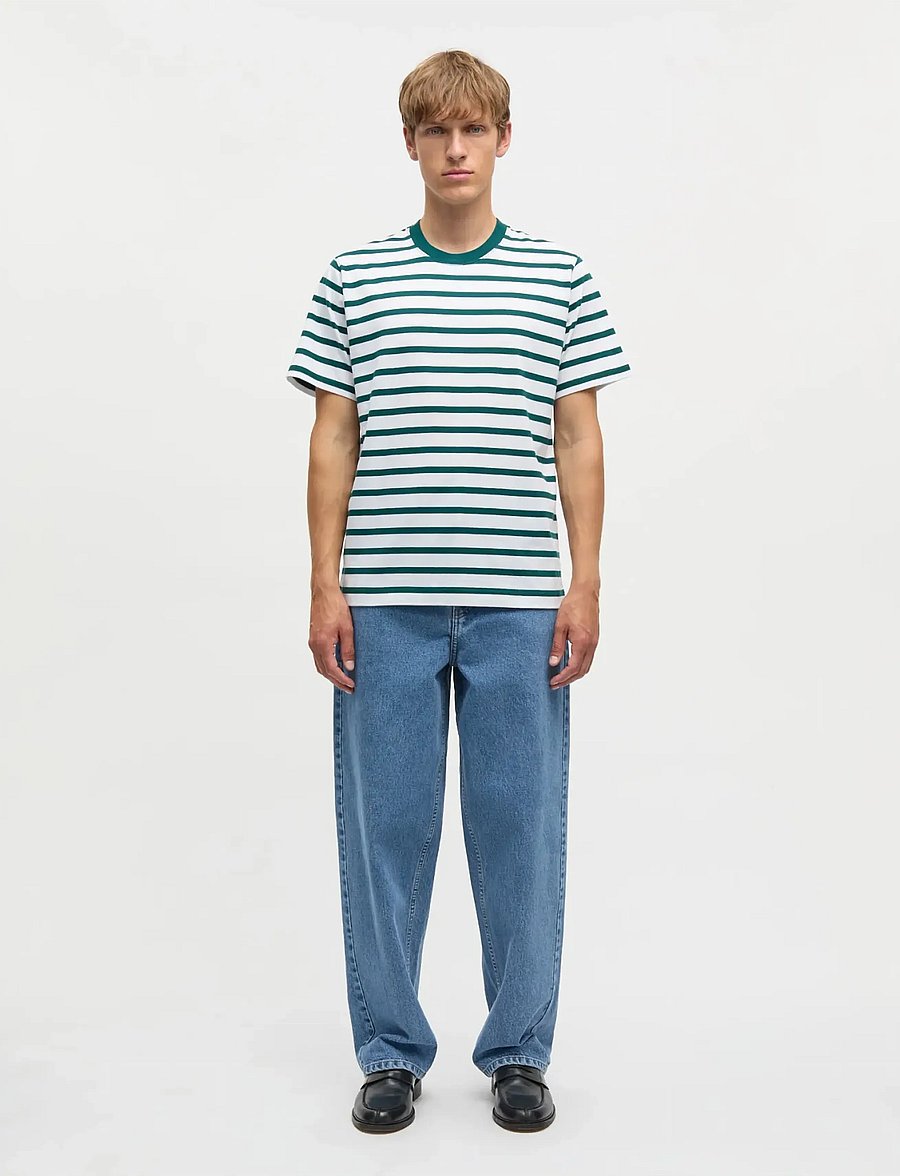 Mads Nørgaard - Cotton Jersey Stripe Frode Tee - kurzärmelige t-shirts - deep sea/white - 0