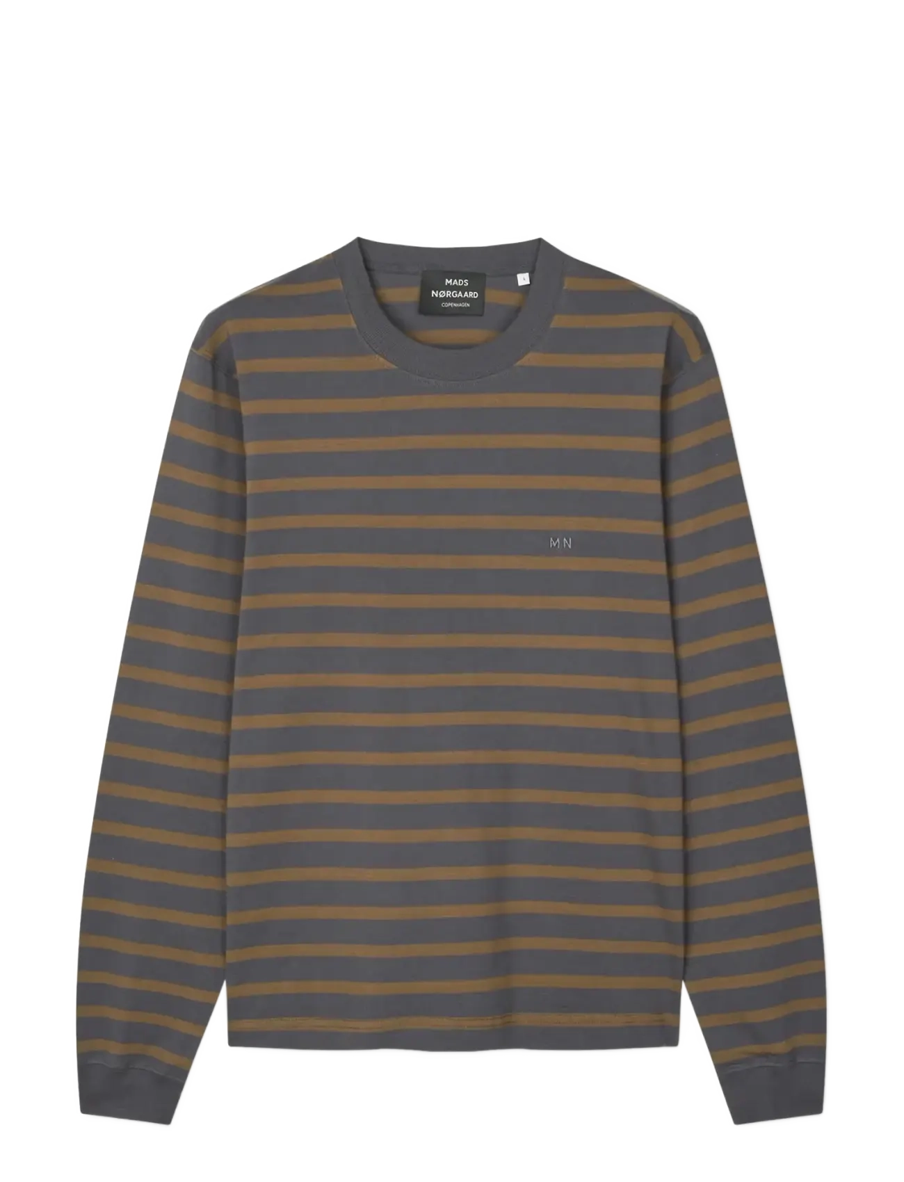 Cotton Jersey Stripe Frode Tee LS - ASPHALT/BEECH