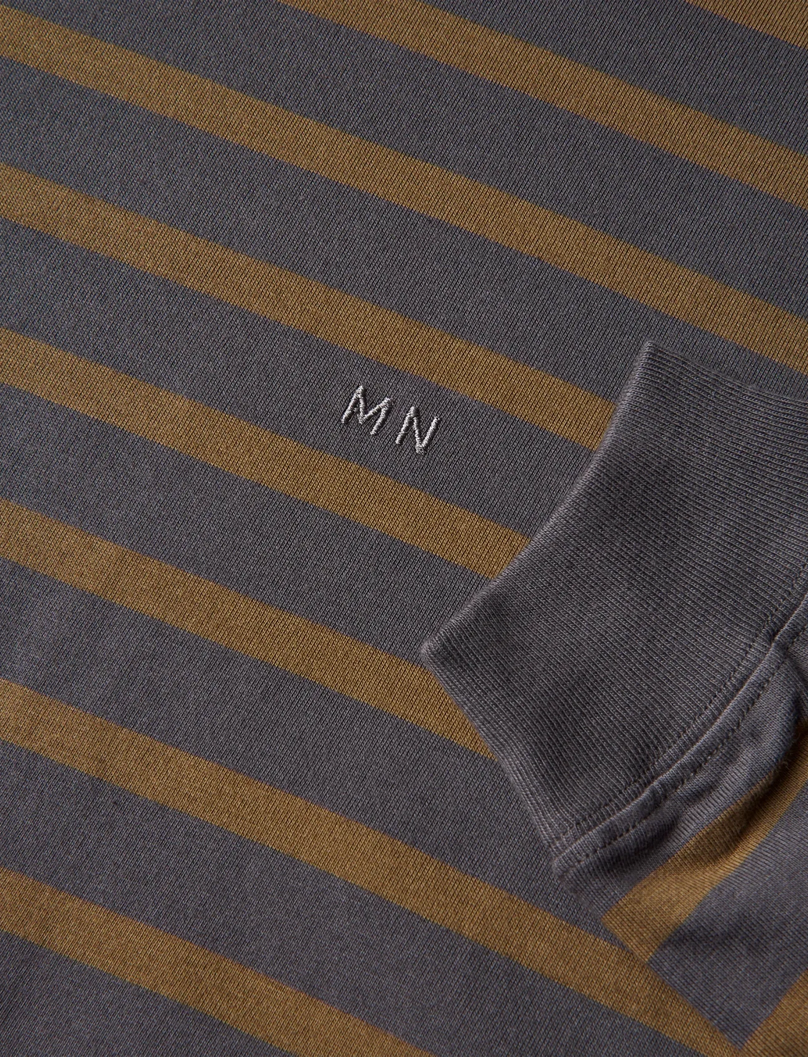 Mads Nørgaard - Cotton Jersey Stripe Frode Tee LS - asphalt/beech - 1