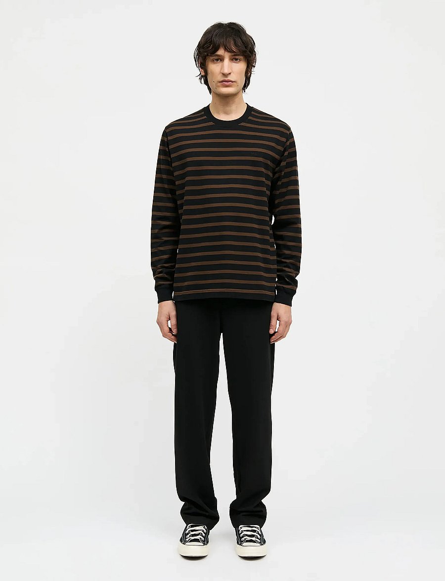 Mads Nørgaard - Cotton Jersey Stripe Frode Tee LS - black/demitasse - 0