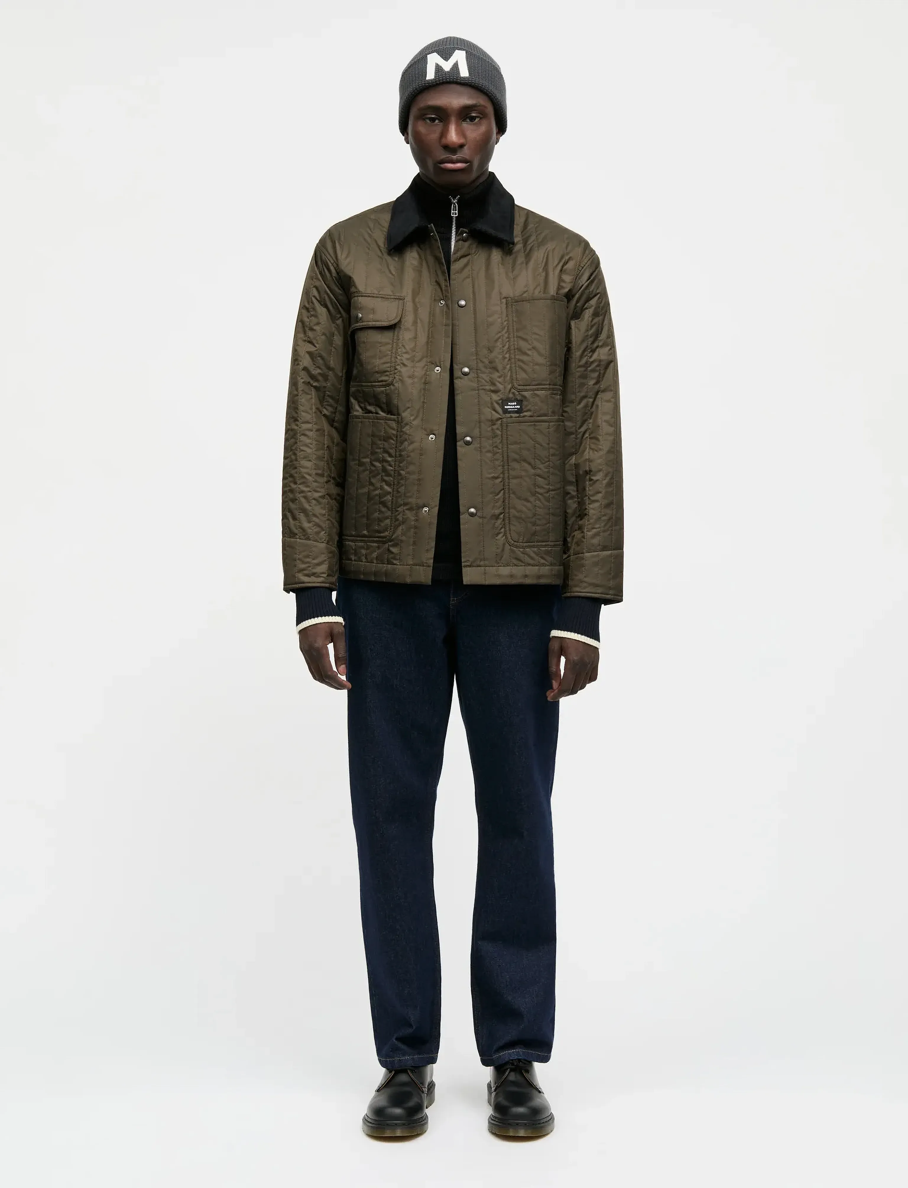 Mads Nørgaard Quilt Chore Jacket, Mænd, Quiltet Arbejdsjakke, Kakigrøn, Str: XL