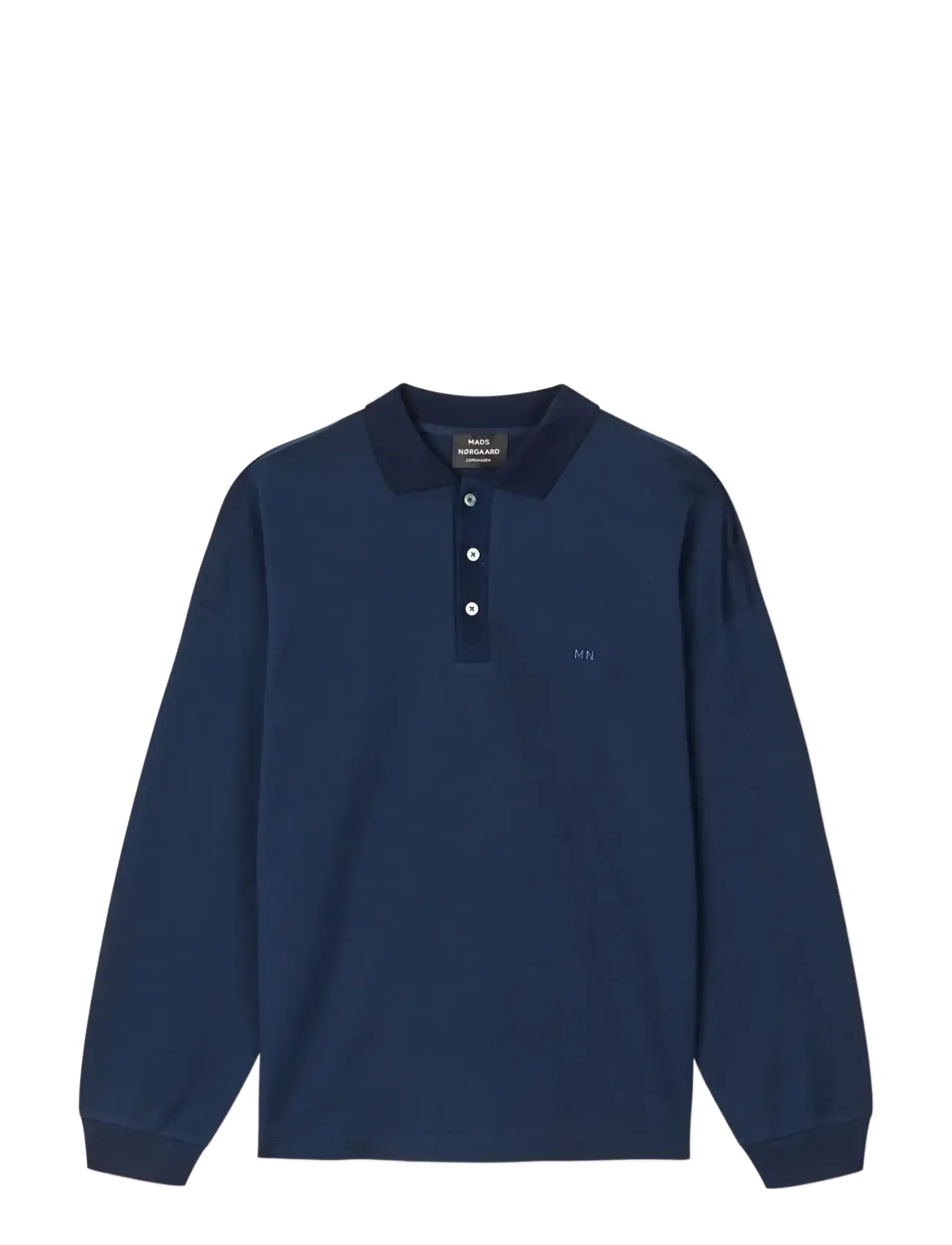 Mads Nørgaard Light Terry Polo Sweat, L, Polos, Marineblau - Long-sleeved, Männerswear