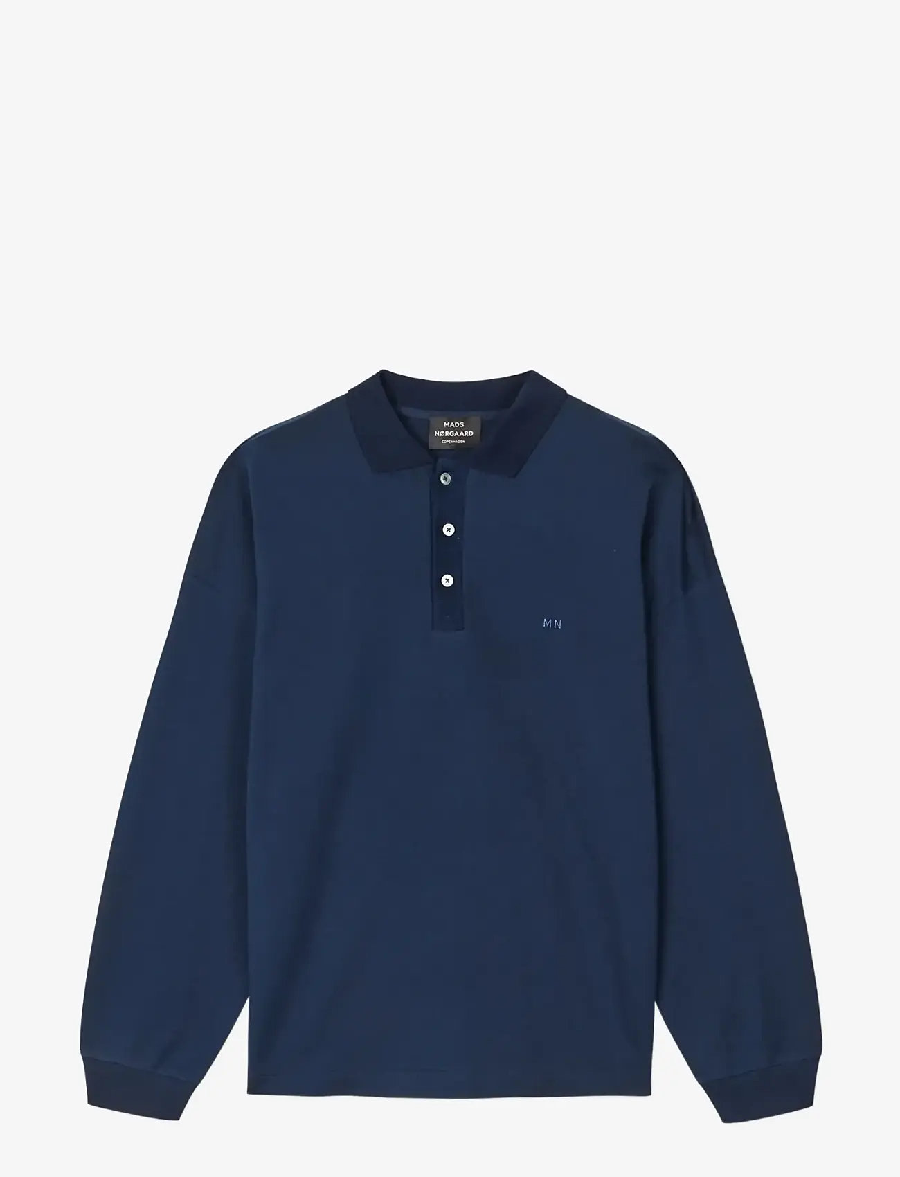 Mads Nørgaard - Light Terry Polo Sweat - langärmelig - sky captain - 0