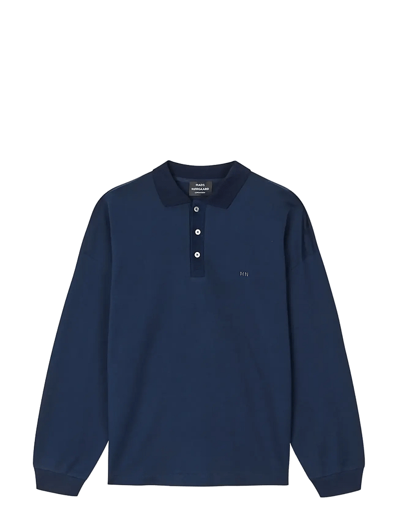 Mads Nørgaard - Light Terry Polo Sweat - langärmelig - sky captain - 0