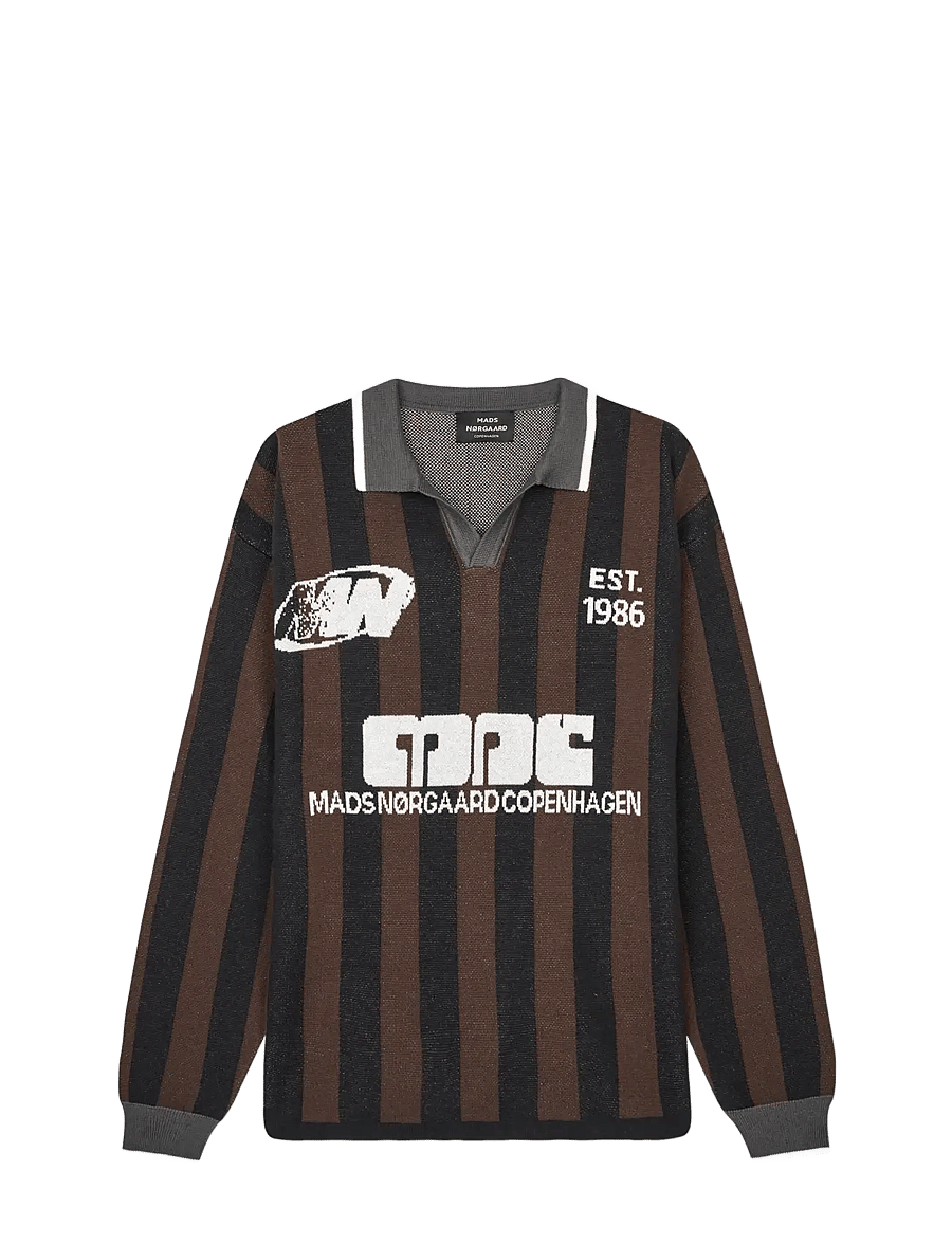 Mads Nørgaard - Fancy Liam Football Knit - poloer i strik med lange ærmer - black/demitasse - 1