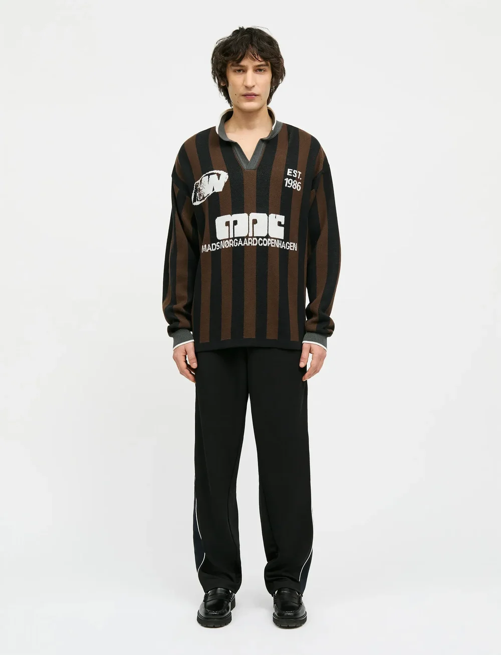 Mads Nørgaard - Fancy Liam Football Knit - gestrickte polohemden - black/demitasse - 0