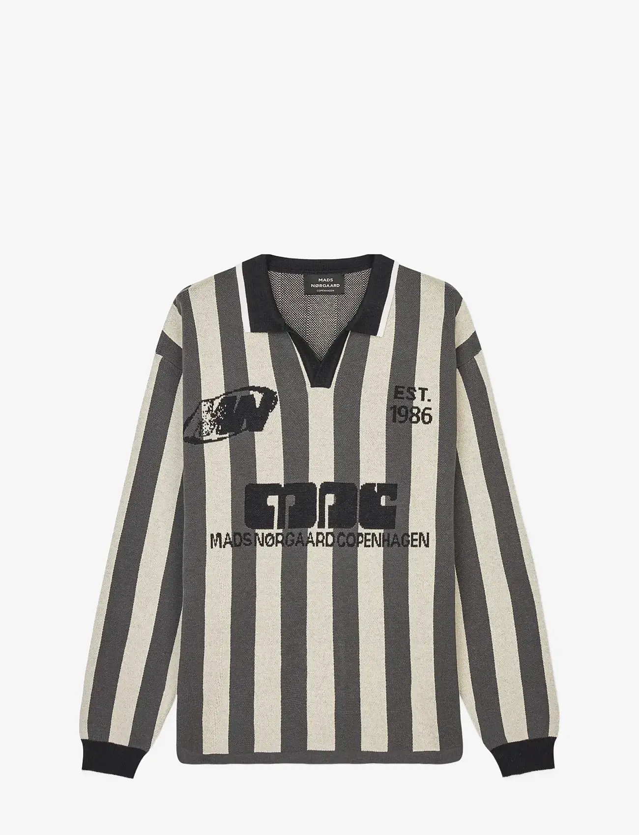 Mads Nørgaard - Fancy Liam Football Knit - poloer i strik med lange ærmer - rainy day/asphalt - 1