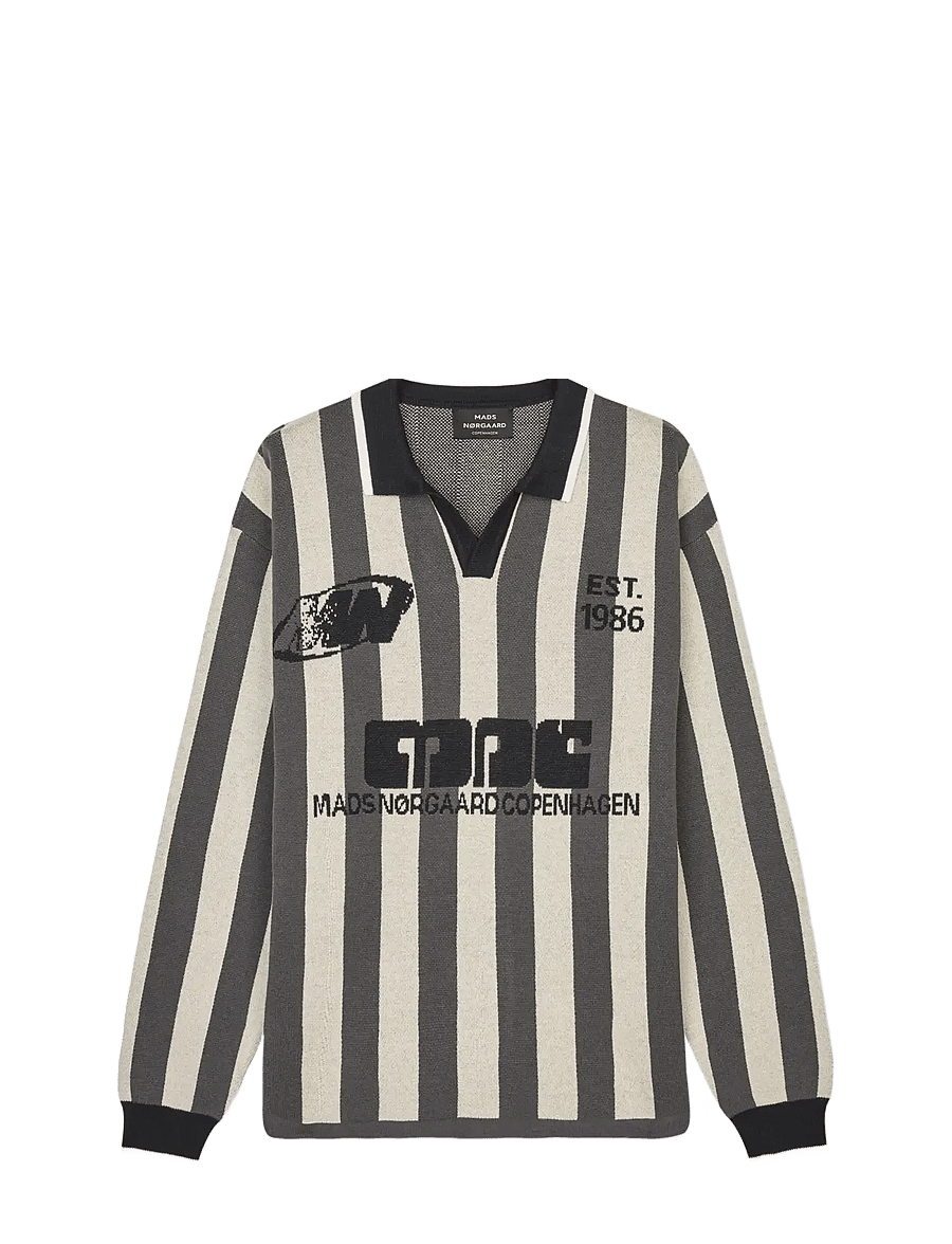 Mads Nørgaard - Fancy Liam Football Knit - pikkade varrukatega kootud polod - rainy day/asphalt - 1