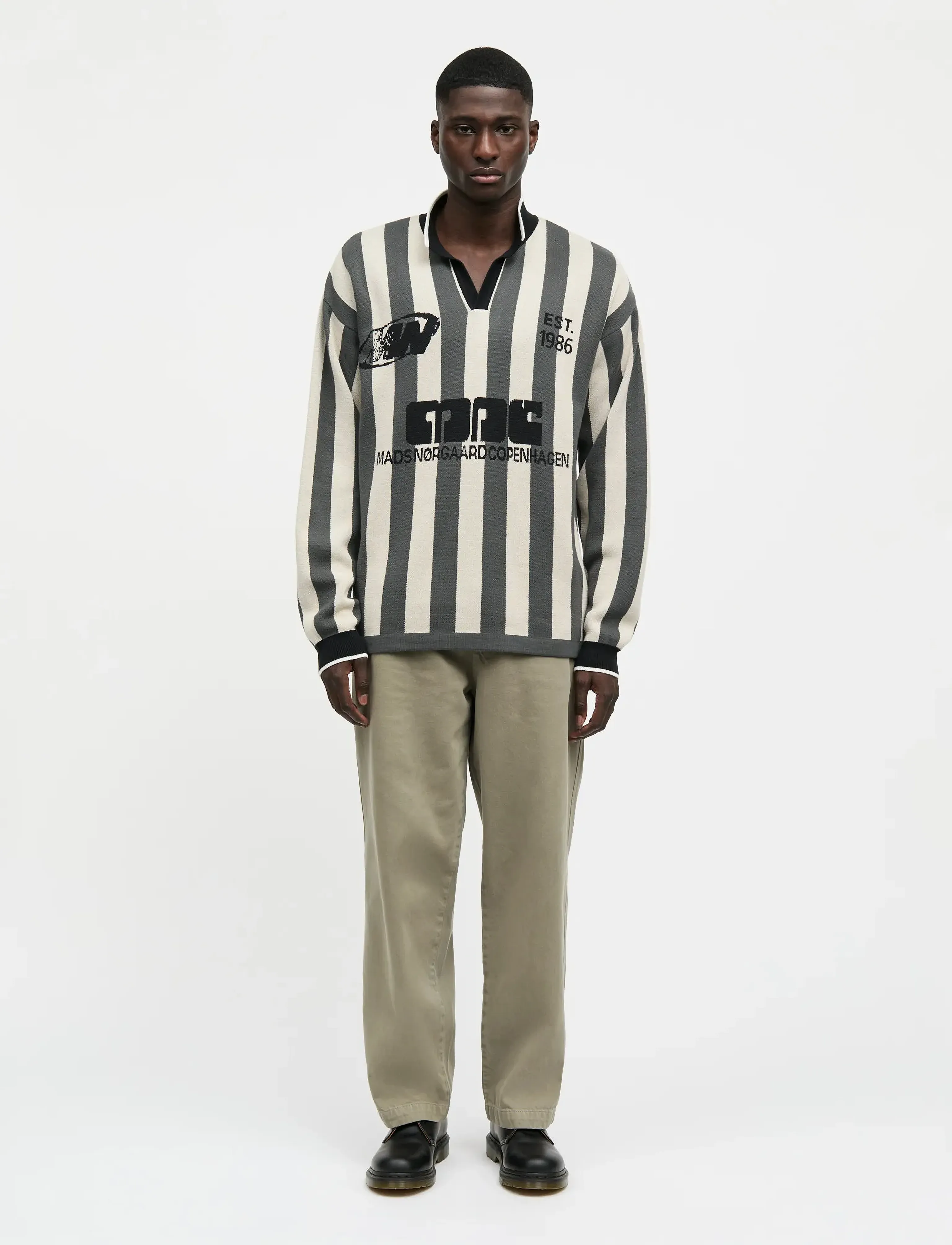 Mads Nørgaard Fancy Liam Football Knit, L, Grey, Strik > V-Halse, Herre