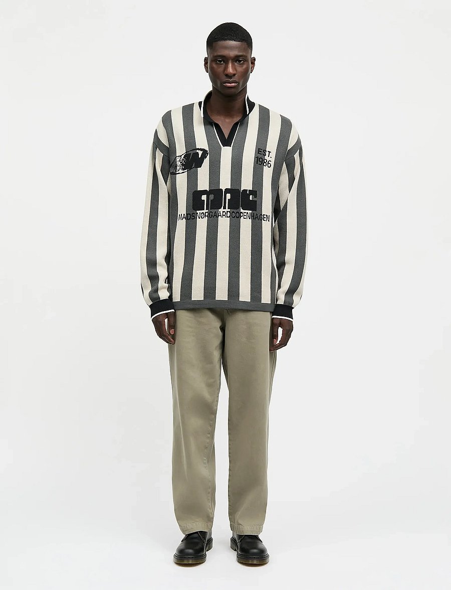 Mads Nørgaard - Fancy Liam Football Knit - pikkade varrukatega kootud polod - rainy day/asphalt - 0