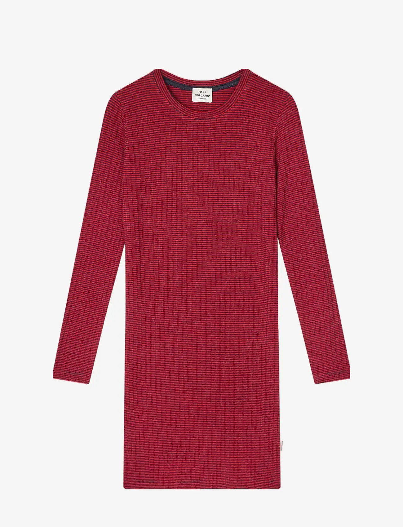 Mads Nørgaard - 5x5 Classic Stripe Dubina Short Dress - pikkade varrukatega vabaaja kleidid - parisian night/high risk red - 1